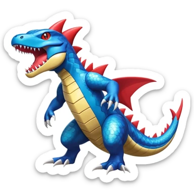 Shiny Exotic Colorful epic Garchomp-Gabite-Salamence-Koraidon-Feraligatr-Fakémon-hybrid-creature (full body)  sticker