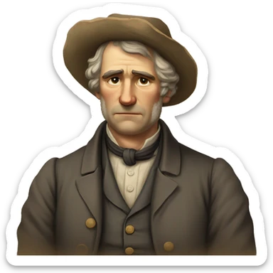 sad, handsome white man, 1800s, farmer, no mustache, very old sticker