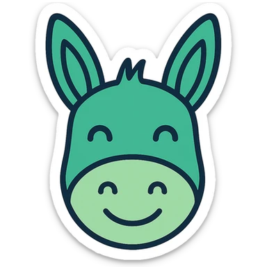 Happy donkey head icon in green tones, color outline style, no background sticker