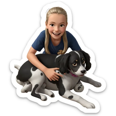 happy girl with dog sticker