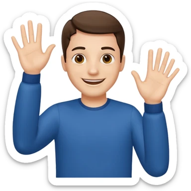 A man waving both his hands towards himself sticker