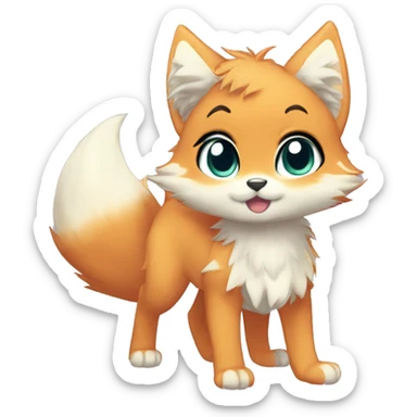 shiny anthro-sparkle-furry fur-sona kemono-style-chibi-style cat-fox-Fakémon-hybrid full body sticker