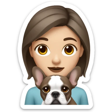 Brown haired women with brown eyes holding a grey french bulldog sticker
