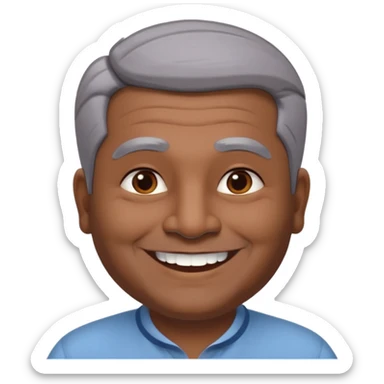 50 yr old indian man, dark skin, grey hair, big smile, white teeth, chubby, no moustache, clean shaven, young style hair, hair brushed back, 5 oclock shadow sticker