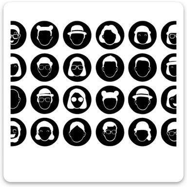 Redesign memoji into black matte monochrome avatars, leaving only the silhouettes of the sculptures. White Background sticker