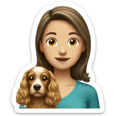 brunette girl with blonde cocker spaniel sticker