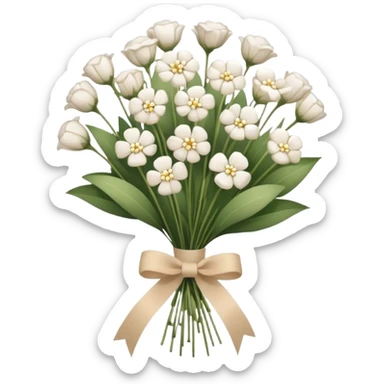 bouquet of white  gypsophila flowers with beige ribbon sticker
