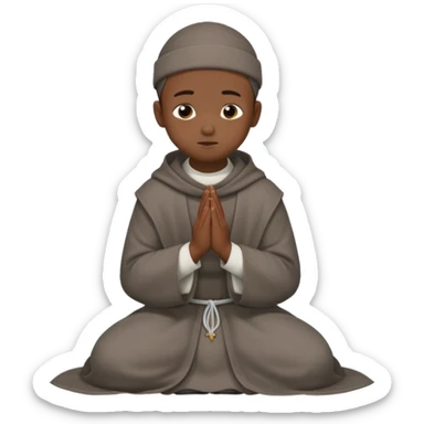 Un chico moreno con un hábito fransiscano gris ,y que el este de lado en forma de oración  sticker