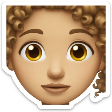 A girl with curly brown hair , puffy lips , and blue eyes sticker