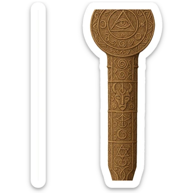 ancient ornate carvings mystical symbols staff sticker