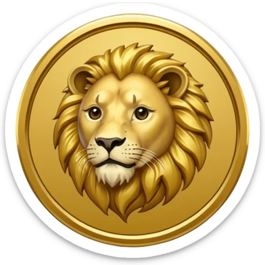 Fais un emoji de pièce d'or ronde avec l'inscription "F" dessus et un lion très détaillé gravé sur la pièce sticker