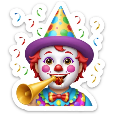 party clown emoji blowing a party horn, confetti, festive hat sticker