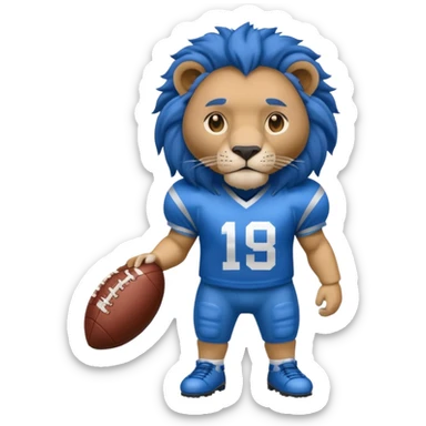 full blue color lion, wearing american football jersey sticker