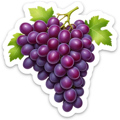 Cinematic Realistic Grapes Emoji, Clustered together in rich purple hues, with smooth, plump skins reflecting light in a glossy, delicate sheen. The stems curve slightly, holding the clusters together like a sweet, natural treasure. Soft glowing outline, capturing the essence of natural sweetness and richness in a bunch of ripe grapes! sticker