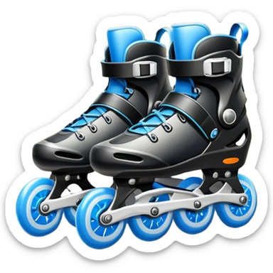 An icon showing a close-up of inline rollerblades resting on smooth asphalt in a park. The background features trees, grass, and a clear sky, with the vibrant green landscape creating a serene outdoor vibe. The skates' wheels are highlighted against the pavement. Transparent background  sticker
