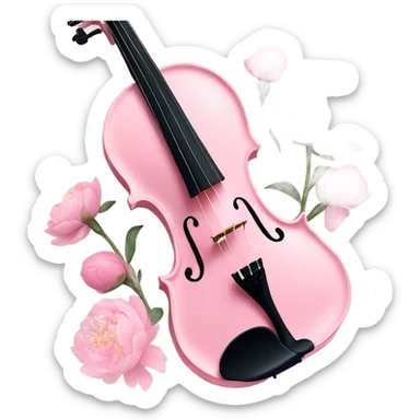 soft pastel pink violin with peonies and glitter sticker