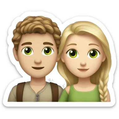 Slavic white girl with brown hair with green eyes and Slavic white boy with blond hair hugging each other  sticker