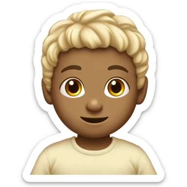 bambino capelli castani con maglietta beige sticker