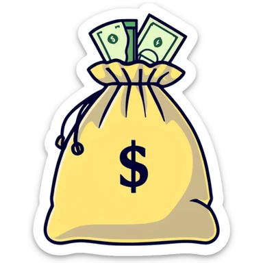 money bag with DEPOSIT written on it, bank deposit bag, dollar sign, canvas bag sticker