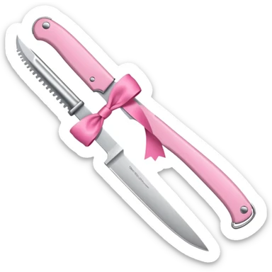 Only one object: a kitchen knife. A pink ribbon bow is tied directly on the knife handle. No other items. No decorations. Minimal emoji style. White background. Flat vector. sticker