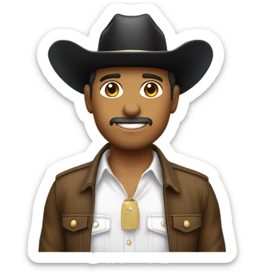 Chico blanco con sombrero vaquero blanco y camisa negra sticker