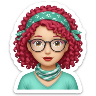 girl with curly  peppermint hair and bandana and glassess sticker