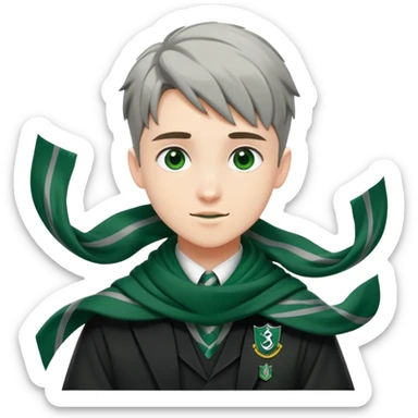 Student in Slytherin uniform with green and silver scarf falling over sticker