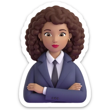 Confident African executive woman with voluminous curly hair, sophisticated business attire, professional appearance sticker