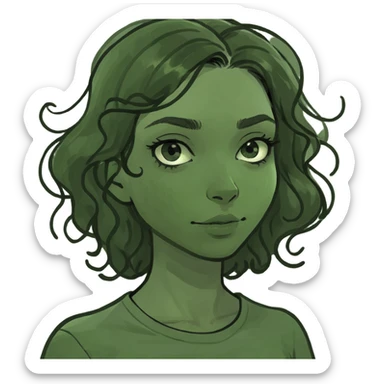 A girl with dark wavy hair surfs on the wave sticker