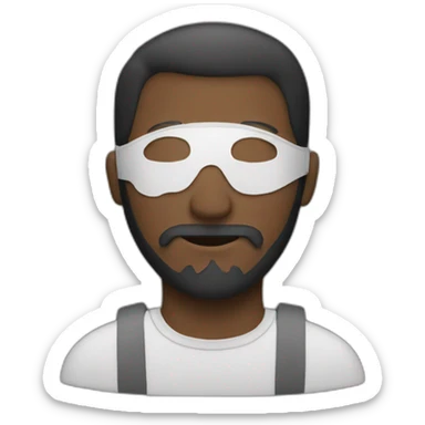 A man wearing a mask with writing  sticker