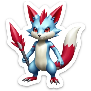 Cool Shiny Digimon-Sneasel-Zangoose-hybrid full body with sharp stripes  sticker
