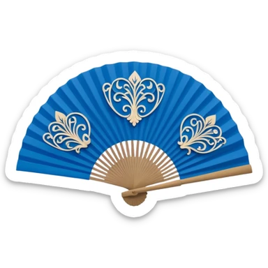 blue paper hand fan with pattern sticker