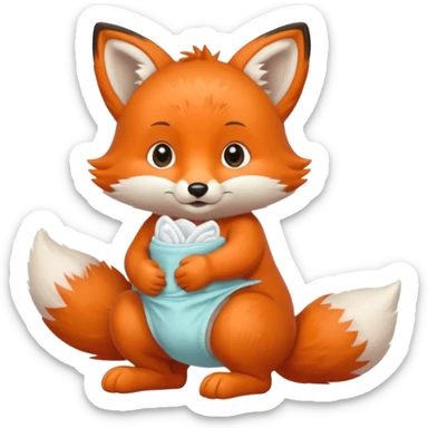 An baby full body fox wearing a diaper sticker