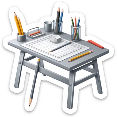 Icon for Furniture Design: a furniture drawing with 3D models of furniture pieces placed on top, accompanied by rulers and a pencil. The icon should represent the design process with focus on precision and modeling. Transparent background. sticker