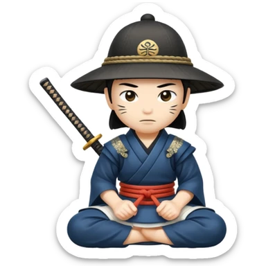 asian white skin Samurai in Hat, Samurai kneeling  sticker