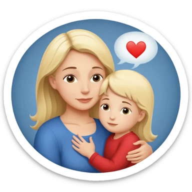 The mother and child should hug each other, and inside the speech bubble, it should say "I love you very much, Mommy" in French. sticker