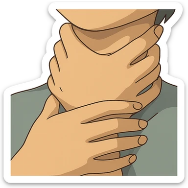 ghibli style hands around throat sticker