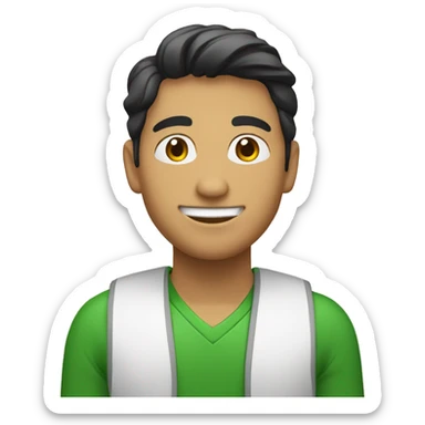 Un señor latino joven, con sonrisa y ropa verde y blanca sticker