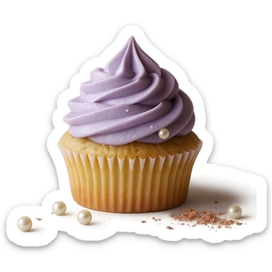 Change the icing to taro flavor with light purple color, creamy and slightly glossy texture, keep the realistic cupcake and accessories, photorealistic style, transparent background. sticker