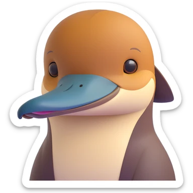 Noble platypus portrait, calm and composed, sleek build with velvety brown fur, distinctive duck-bill, observant hazel eyes, sophisticated features, soft serene glow, intelligent and enigmatic, ancient uniqueness sticker