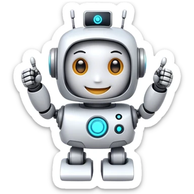 cute girly robot with a big smile, portal design , giving a big thumbs-up sticker
