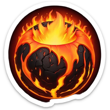 sphere planet, surface covered with lava fire sticker