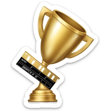 "Create a sleek emoji of a golden trophy with a film reel or clapperboard, symbolizing 'Critic's Choice.' Add subtle sparkles for a touch of prestige and elegance, representing excellence in movies." sticker