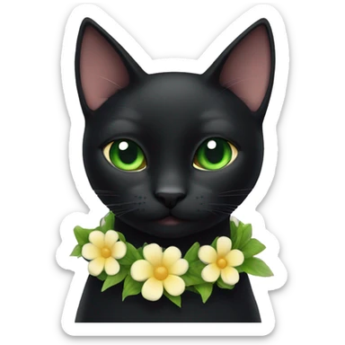 Black cat with green eyes & a flower collar sticker