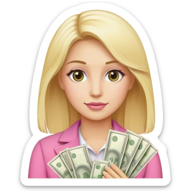 Femme blonde avec billets d’argent habillé en rose  sticker