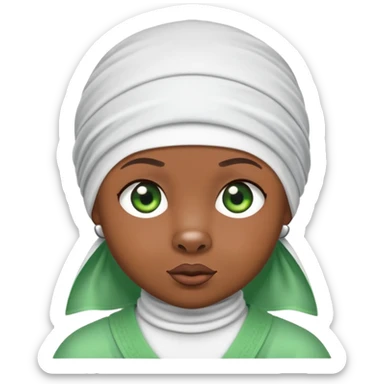 Sweet brown bear with green eyes in a stylish white durag head wrap, cool expression, iOS emoji style sticker