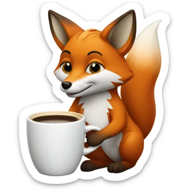 Tiny fox with mug of coffee sticker