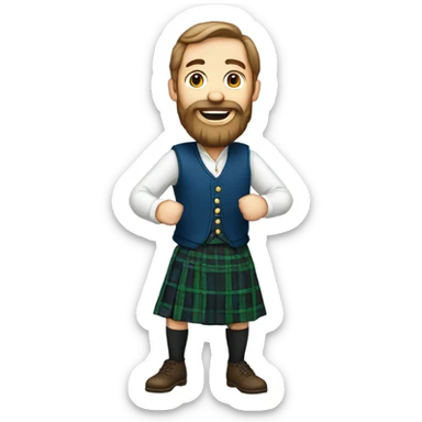 Dancing man in traditional Scottish clothes with beard sticker
