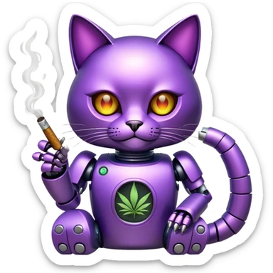 purple robot cat smoking weed sticker
