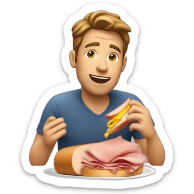 man eating ham sandwich sticker
